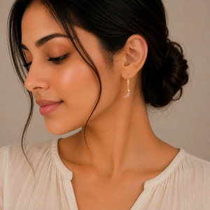 Peach Moonstone 30 To 32mm With Zircon Ear Wire Moon Shape 925 Sterling Silver 18K Gold Plated <b>Earrings</b> - Product Image 6