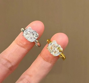 Anillo Ajustable de Cobre con Zirconia Cúbica en Forma de Cojín Chapado en Oro para Mujer, Regalo de Boda, Joyería para Fiesta - Product Image 5
