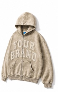 Custom Embroidered <b>Zip</b>-<b>Up</b> Hoodie 100% Cotton Oversized Casual Men's Hooded <b>Zip</b> <b>up</b> Hoodie Autumn Washed French Terry <b>Hoodies</b> - Product Image 2