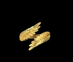 Glamorous 925 Sterling Silver <b>Gold</b> Angel Wing <b>Ring</b> Detailed Feather Open Style Statement Jewelry - Product Image 4