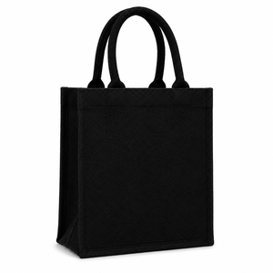AMANI Geometric Pattern Jute Beach Tote <b>Bag</b> <b>Medium</b> <b>Size</b> Black with Gold Print Hand Length Handle West Bengal Groceries Daily Use - Product Image 3