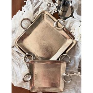 Latest Arrival Metal Serving <b>Trays</b> With Ring Handles Accent Design <b>Tray</b> For Hotel Cafe Supplies Snacks Food Serve Silver Sets - Product Image 1