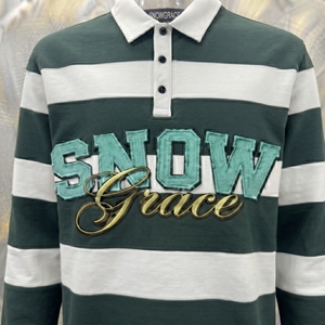 Chemise en jersey respirante à manches courtes rayée unisexe Snowgrace avec logo brodé, coupe décontractée, vêtements d'été pour adultes - Product Image 5