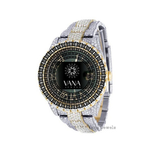 Luxury Men's Stainless Steel Gold and Silver Two Tone Moissanite Diamond Green Dial <b>Watch</b> Fully Iced Out Wrist <b>Watch</b> for men - Product Image 1