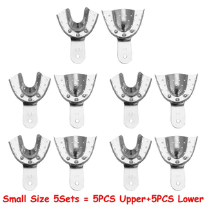 Ensemble de 10 porte-empreintes dentaires Azicon - Acier inoxydable réutilisable, autoclavable, perforé, pour empreintes buccales supérieures et inférieures - Product Image 2