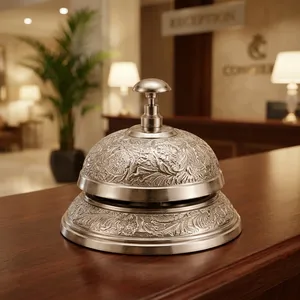 Cloche de service de restaurant plaquée argent de qualité supérieure, ornée de motifs floraux en relief, pour la réception d'hôtel, le café, le comptoir de restaurant - Product Image 5