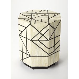 Ivory White Black Abstract Geometric Faceted <b>Stools</b> Mother of Pearl Handcrafted Mosaic <b>Small</b> Side Table Living Room Decor - Product Image 3