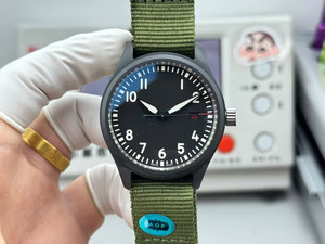 Nostalgic and Retro Luxury <b>Black</b> Ceramic Green Canvas Strap Casual Travel Commuting Date Automatic Mechanical Men's <b>Watch</b> - Product Image 1