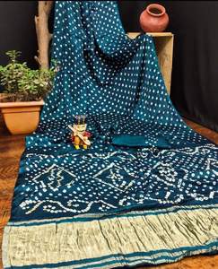 ผ้าส่าหรีแบบดั้งเดิม Lagdi Pallu Bandhani ย้อมสีด้วยมือ พร้อมผ้าพาลลูสีสันสดใส ชุดพื้นเมืองอินเดีย - Product Image 4