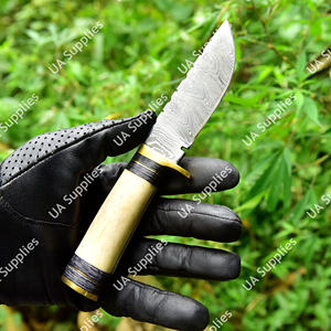 Couteau Skinner à lame fixe en acier Damas, manche en os de chameau, vente en gros, haute qualité, personnalisé, pour la chasse, le camping, EDC, DIY - Product Image 3