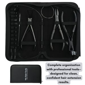 Hair Extension Tools Kit Microbeads Crimping Remover Plier Loop Hook Tool <b>Tape</b> In Plier Sectioning Clips Parting Finger Set - Product Image 5