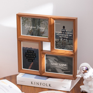 Cornice Portafoto Classica in Legno, Confezione da 4, Finitura Noce, Cornice Multipla da Parete e da Tavolo, Decorazione per Foto di Famiglia - Product Image 3