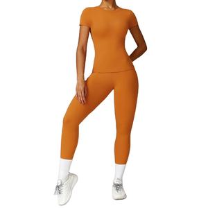 Conjunto de Yoga deportivo de dos piezas transpirable superelástico para mujer, para correr, traje de gimnasio con Logo en la cintura, patrón sólido, ropa de entrenamiento - Product Image 3
