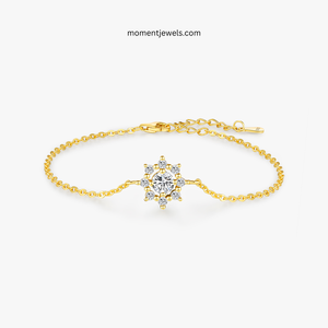 Bracelet élégant en argent sterling 925 plaqué or 14 carats avec moissanite pour femme, pendentif flocon de neige brillant, chaîne câble, style IG - Product Image 1