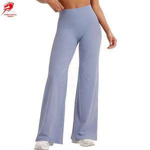 Pantalon évasé tricoté respirant taille haute pour femme, couleur unie, coupe décontractée, en promotion - Product Image 2
