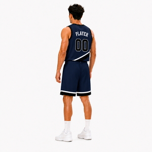 Ensemble de basketball personnalisé pour homme, bleu marine foncé, léger, avec short et maillot, pour entraînement intérieur et extérieur - Product Image 3