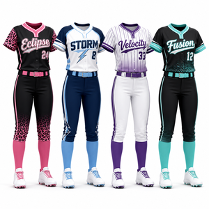Conjunto de Uniforme de Béisbol para Mujer, Sublimado, de Poliéster, Transpirable, Jersey de Manga Corta con Pantalones con Cinturón, Superventas - Product Image 1