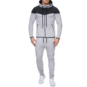 Men's Autumn Tracksuit Set Full-<b>Zip</b> <b>Hooded</b> Color Blocking Polyester Jogging Suit with Side Pockets Casual Wear - Product Image 3