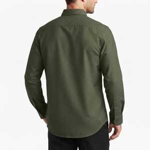 Chemise habillée à manches longues pour homme WIZE INTERNATIONAL, vert olive, col boutonné, couleur unie, style décontracté élégant, respirante, 100% coton - Product Image 2