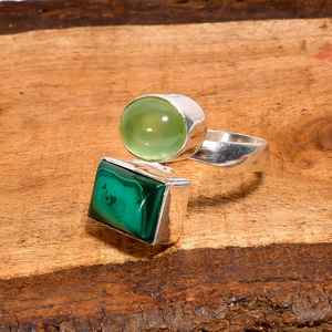 Bague en malachite et préhnite, argent sterling 925, style bohème, bijou fait main, cadeau pour elle - Product Image 2