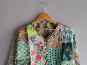 Quilted <b>Patchwork</b> <b>Jacket</b> Women's Mandarin Collar Full Sleeve Cotton Spring Style Regular Length Printed Design gift for her - Product Image 4
