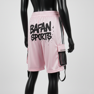 Shorts de basket-ball pour femmes, légers, en tissu polyester mesh rose, avec logo imprimé, style cargo. - Product Image 6
