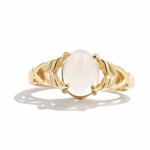 Bague de créateur moderne en argent sterling 925 avec cabochon ovale en pierre de lune africaine, bande gravée unique, bijoux plaqués or - Product Image 4