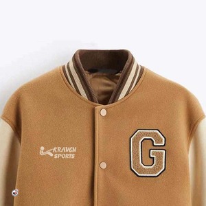 New Design Sports Varsity <b>Jacket</b> <b>Mens</b> Brown Beige <b>Letter</b> G Embroidered Front Button Closure Preppy Style Baseball Varsity <b>Jacket</b> - Product Image 3