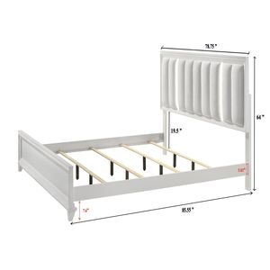 Solid Wood King-Size <b>Panel</b> Bed with LED Lights and White Finish <b>Headboard</b> Upholstered Cushion Furniture - Product Image 3