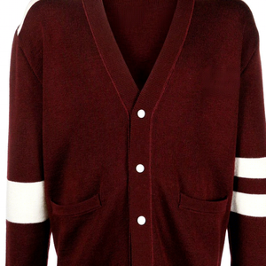 <b>Women's</b> Maroon V-Neck Cardigan Long Sleeve Solid Color Embroidery Front Preppy Style Knitted Single Button Closure - Product Image 5