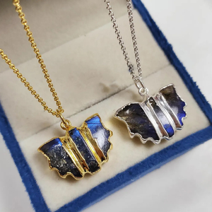Labradorite Bat Charm <b>Necklace</b> 14K Gold Electroplated Brass Animal Pendant Wholesale Jewelry Supplier - Product Image 2