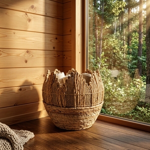 Natural Fiber Storage Baskets Crown Woven Bin Handcrafted Laundry <b>Hamper</b> Balinese Artisan Petal Organizer Boho Rustic Home Decor - Product Image 3