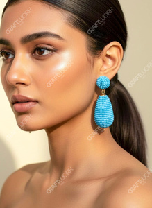 Handmade <b>Blue</b> <b>Beaded</b> Drop Earrings for Women Statement Dangle Earrings Trendy Boho Party Wear Jewelry Gift - Product Image 4