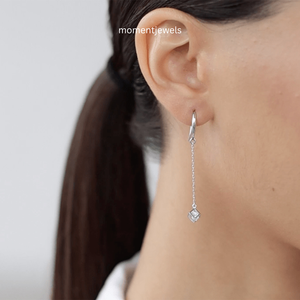 925 Sterling <b>Silver</b> Geometric Cube Zircon Drop <b>Earrings</b> Minimalist Rhodium Plated Dangle Ear Jewelry for Gift - Product Image 2