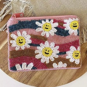 Porte-monnaie en tissu perlé fait main avec fermeture éclair, durable, de haute qualité, petite pochette de rangement pour pièces de monnaie, jolie pochette zippée style bohème - Product Image 5