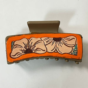 Elegant Customized Hand <b>Tooled</b> Cowhide Leather Hair Claws <b>Clips</b> Hair Accessories Floral Designer Professional Women's Accessory - Product Image 4