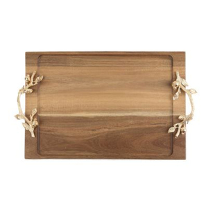 Creative Wooden Large Food Serving <b>Tray</b> With Floral Accent Handles For Top Selling Food <b>Snacks</b> Noodle Serving Platter On Sale - Product Image 6