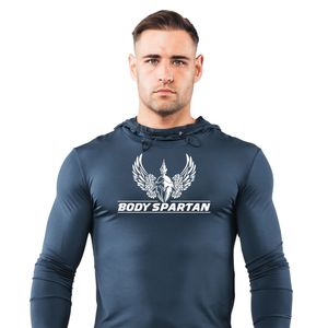 Sudadera Deportiva de Punto Azul Marino para Hombre, Sudadera con Capucha Elástica para Entrenamiento, Gimnasio, Ropa Deportiva Activa de Manga Larga - Product Image 2