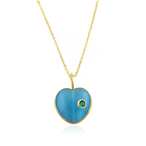Collier pour femme en forme de cœur plaqué or 18 carats avec pendentif œil de chat bleu style punk, serti clos, chaîne réglable, cadeau pour elle - Product Image 3