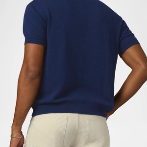 Men's Summer Breathable 100% Cotton <b>Waffle</b> Knitwear Vintage Johnny Collar Short Sleeve Color <b>Blocked</b> for Shirt Slim Fit - Product Image 5