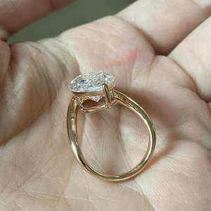 Anillo de banda curvada con corte marquesa alargado de 3.01 CT, cultivado en laboratorio, diseño único para mujer, con oro macizo de 14K, para regalo de promesa nupcial. - Product Image 4