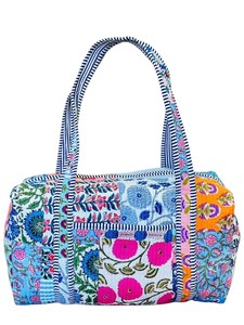 Bolsa de lona bohemia hecha a mano con estampado de bloques, bolsa de viaje vintage para mujer, bolsa de lona acolchada de algodón indio, tamaño personalizado aceptado. - Product Image 5