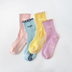 <b>Long</b> Pure Cotton Bamboo Custom Made Logo Bows Design Yoga Pilates Trainer Sticky Grip Sports <b>Socks</b> Manufacturer for Wholesale - Product Image 4