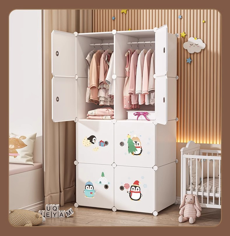 8-Door Foldable Plastic Baby Wardrobe Kids Clothing Organizer for Bedroom & Bathroom Household Storage Cabinet for Clothes