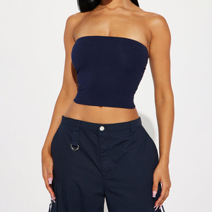 Top bustier élégant pour femme, mini-jupe décontractée, haut court à manches courtes, taille haute élastique, coupe ajustée, sexy, 100% coton - Product Image 4