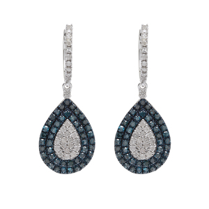 Pendientes Colgantes de Diamantes Naturales Azules Mejorados en Color Blanco, Corte Redondo de 2.85 Cttw, en Forma de Lágrima, para Mujer, Plata de Ley 925, G-H - Product Image 1