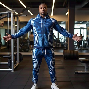 Chándal con Capucha Azul a Rayas para Hombre, Estilo Deportivo Transpirable, de Poliéster y Algodón, con Cierre de Cremallera y Bolsillos Laterales, para Otoño - Product Image 6