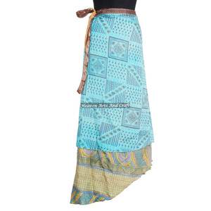 Double Layer Beachwear Long Silk Wrap <b>Skirt</b> <b>Boho</b> Stylish Multi Color Summer Wear Comfortable Fashion Hippie Plus Size Free Size - Product Image 3