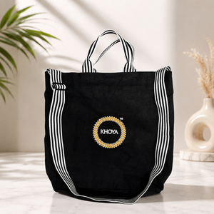 Black Cotton Canvas Shoulder Tote <b>Bag</b> Versatile Storage for Sport Shops and Party at Affordable Price - Product Image 1