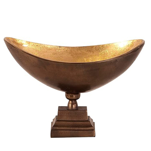 Bol en aluminium moulé avec pieds dorés pour centre de table, bol décoratif en bronze avec pieds et lueur dorée à l'intérieur - Product Image 1